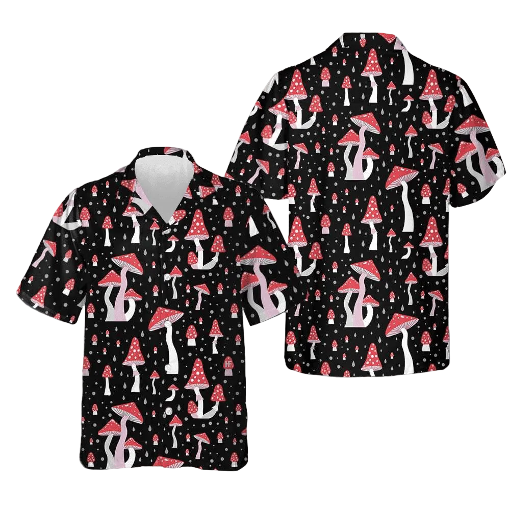 Beautiful Mushroom Hawaiian Shirt Black Button Down Shirt Gifts For Summer -WearandDecor