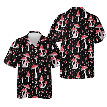 Beautiful Mushroom Hawaiian Shirt Black Button Down Shirt Gifts For Summer -WearandDecor