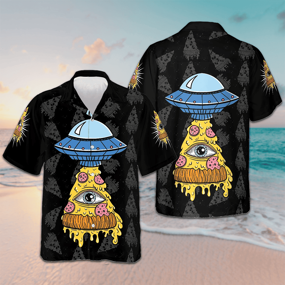 Pizza Alien Hawaiian Shirt Unique Design Men's Button Up Shirt Gifts For Uncle -WearandDecor