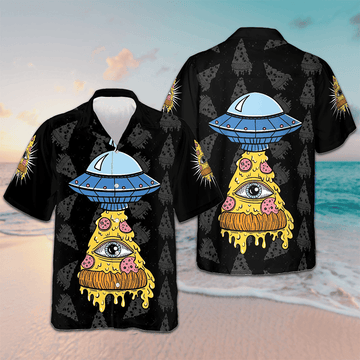 Pizza Alien Hawaiian Shirt Unique Design Men's Button Up Shirt Gifts For Uncle -WearandDecor