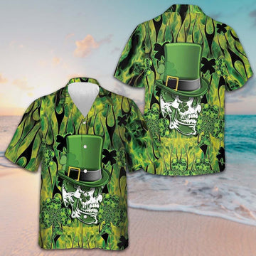 Irish Skull Saint Patricks Day Hawaiian Shirt Short Sleeve Button Up Gifts For Husband -WearandDecor