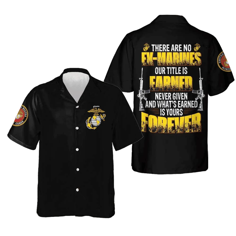USMC Earned Never Given Hawaiian Shirt Proud USMC Short Sleeve Button Up Men Gift Ideas -WearandDecor