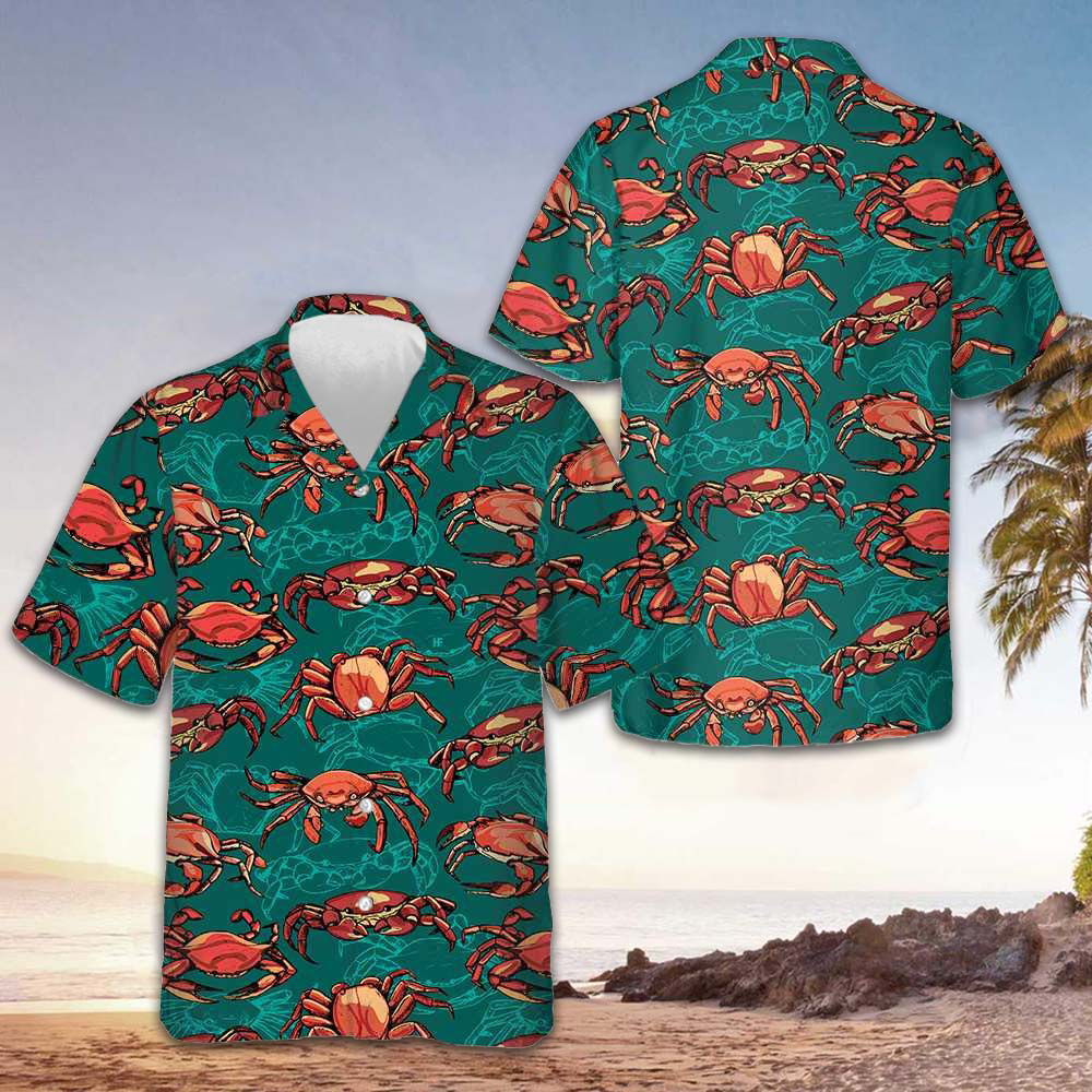 Crab Hawaiian Shirt Men's Button Down Shirts For Summer Gifts For Crab Lovers -WearandDecor