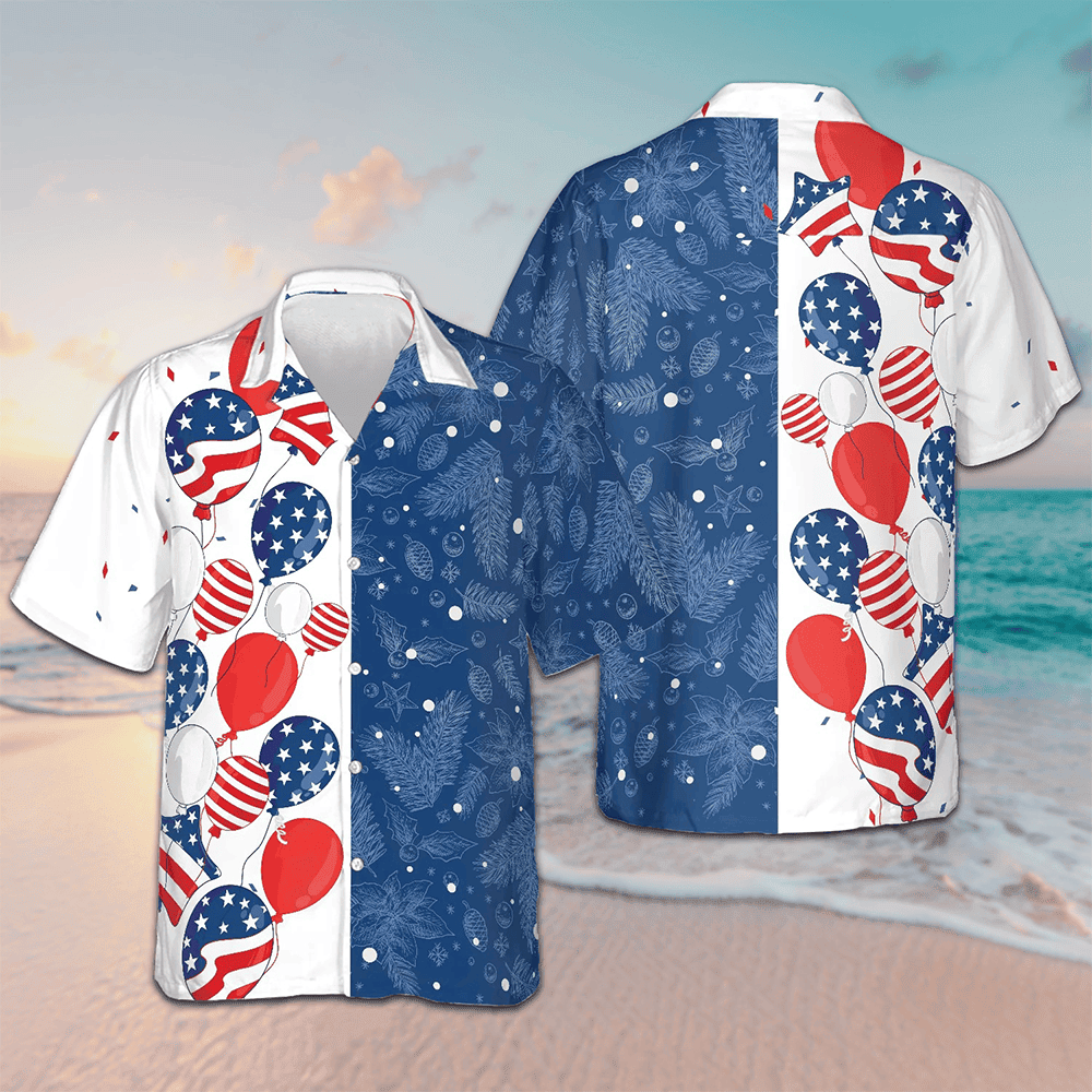 Christmas USA Balloons Pattern Hawaiian Shirt Men's Button Down Vacation Shirts Gifts For Xmas -WearandDecor