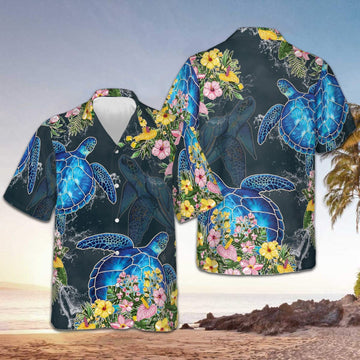 Floral Sea Turtle Hawaiian Shirt Button Up Beach Shirts Men Best Gifts For Boyfriend -WearandDecor