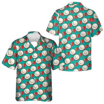 Strawberry And Coconut Pattern Hawaiian Shirt Button Up Beach Shirts Mens Gift Ideas -WearandDecor