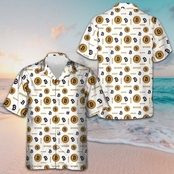 Bitcoin Seamless Pattern In White Background Hawaiian Shirt Short Sleeve Button Up Men -WearandDecor