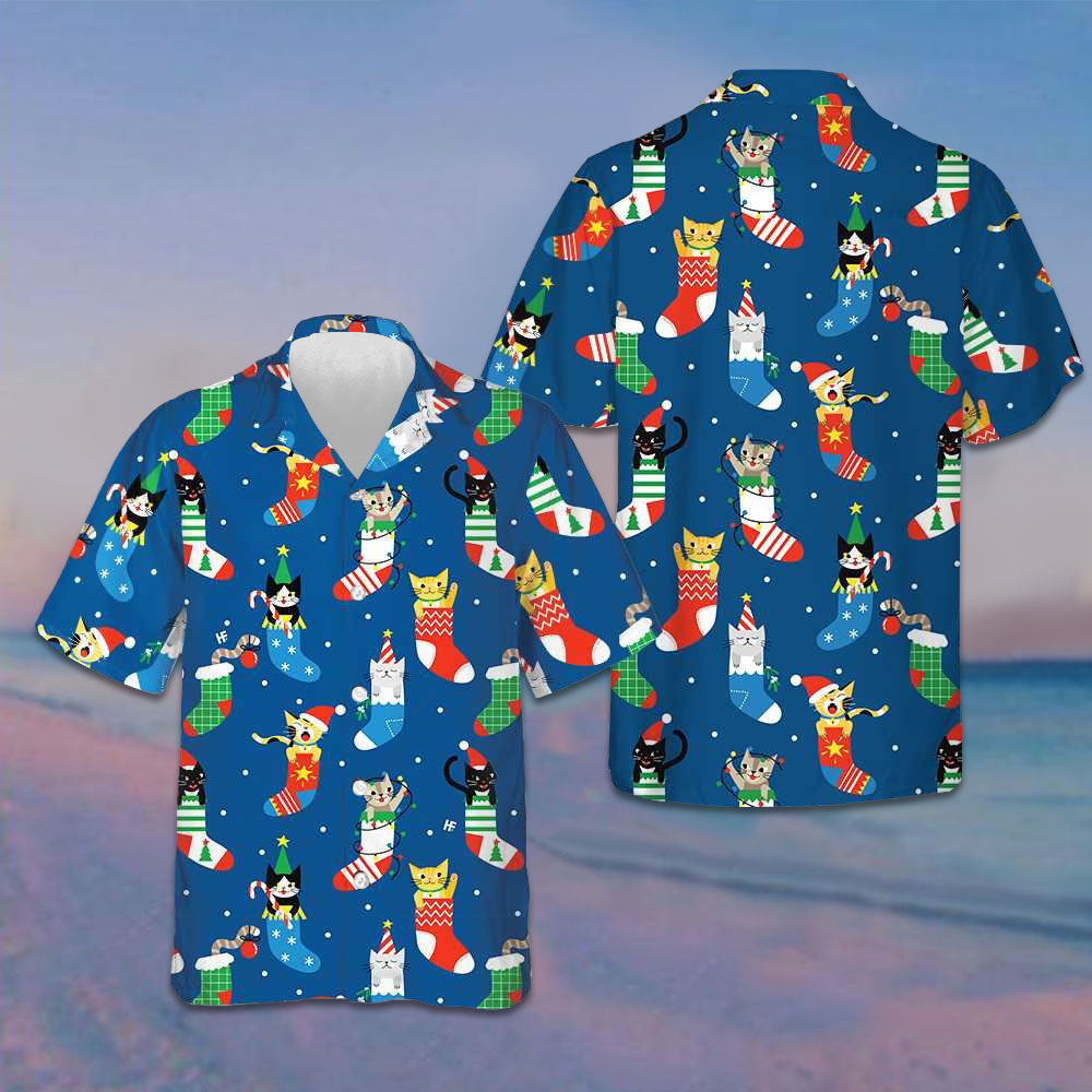 Cats In Christmas Socks Hawaiian Shirt Cute Christmas Shirt Gifts For Cat Lovers -WearandDecor