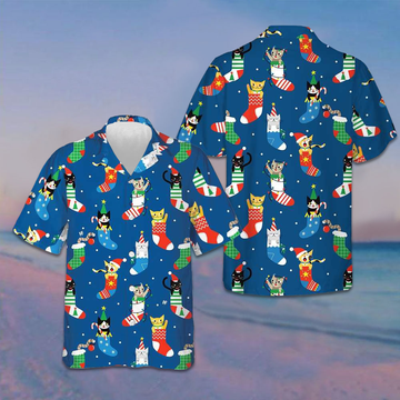 Cats In Christmas Socks Hawaiian Shirt Cute Christmas Shirt Gifts For Cat Lovers -WearandDecor