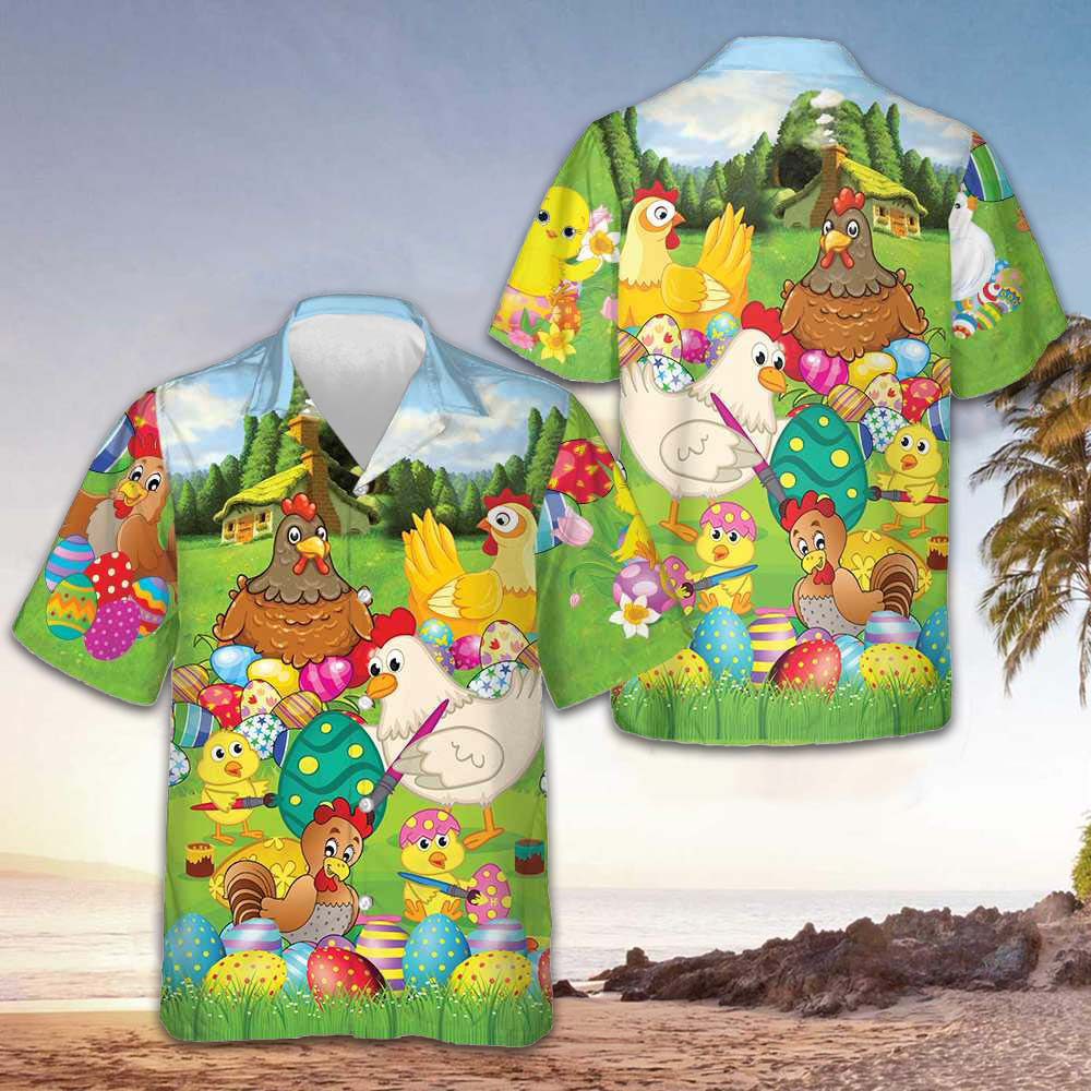 Farm Chicken Easter Eggs Hawaiian Shirt Funny Easter Shirt Gifts For Husband -WearandDecor