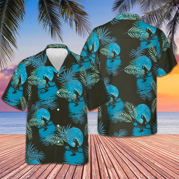 Moonlight Bigfoot Black And Blue Tropical Hawaiian Shirt Men's Vacation Button Up Gift Ideas -WearandDecor