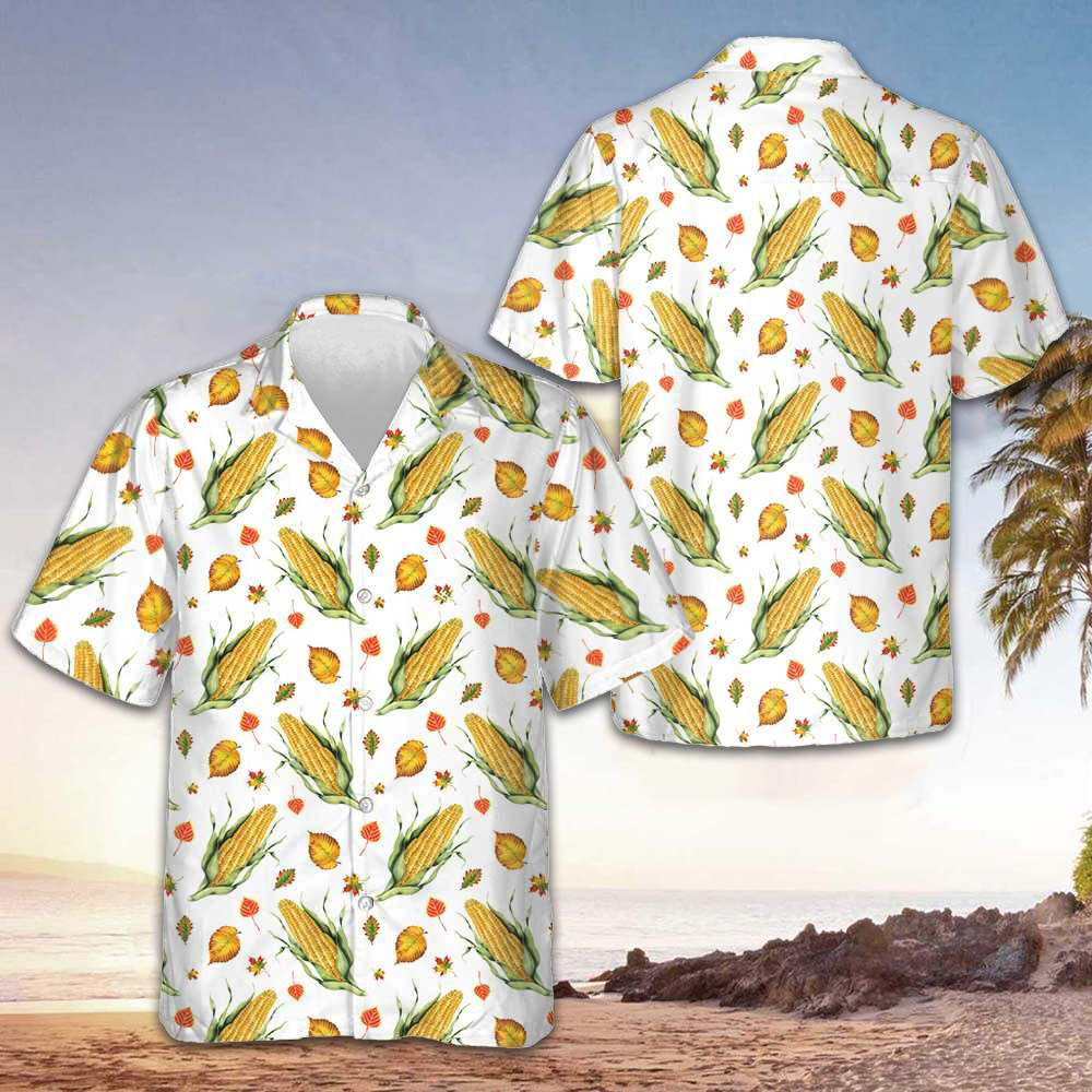 Corns And Leaves Hawaiian Shirt Men's Button Down Beach Shirts Gifts For Brother -WearandDecor