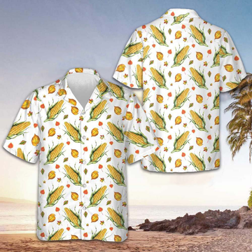 Corns And Leaves Hawaiian Shirt Men's Button Down Beach Shirts Gifts For Brother -WearandDecor