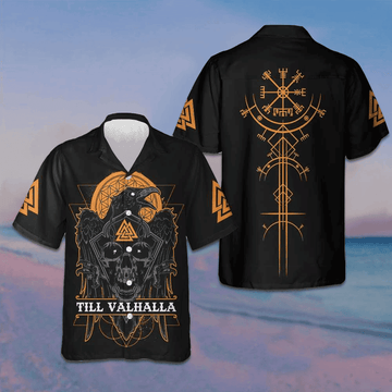 Skull Raven Till Valhalla Hawaiian Shirt Mens Summer Short Sleeve Shirts Gifts For Son -WearandDecor