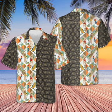 Bold Geometric Parrot Palm Hawaiian Shirt Beach Button Up Shirts For Men Gift Ideas For Son -WearandDecor