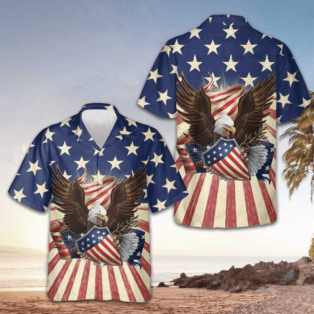 USA Eagle Defending Honor And America Hawaiian Shirt American Flag Shirt Gifts For Patriots -WearandDecor