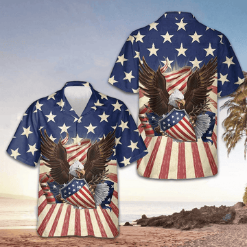 USA Eagle Defending Honor And America Hawaiian Shirt American Flag Shirt Gifts For Patriots -WearandDecor
