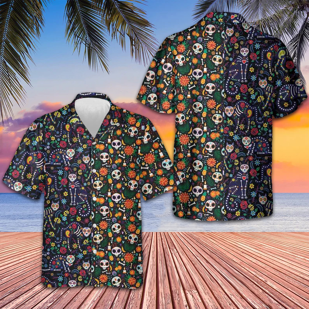 Calavera Cats And Sugar Skulls Hawaiian Shirt Dia De Los Muertos Shirt Men Day Of The Dead Gift -WearandDecor