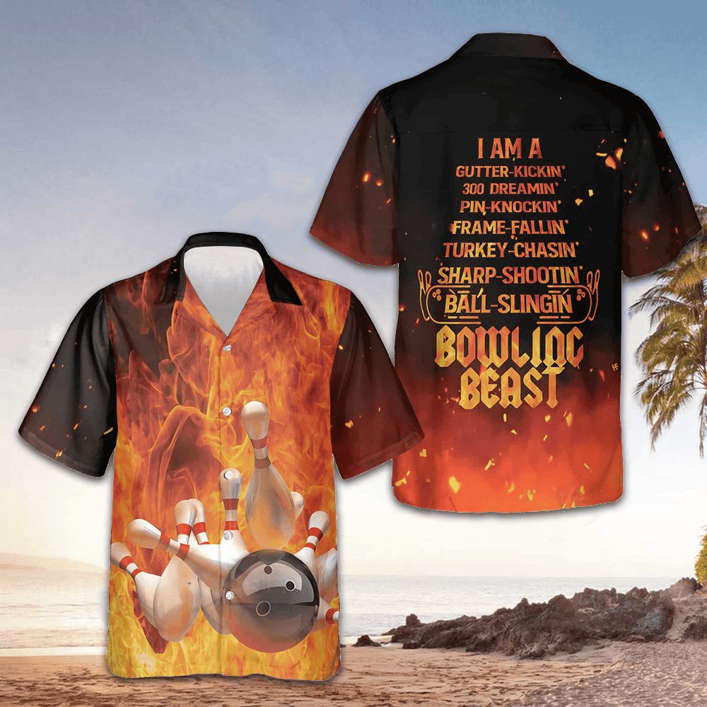 I'm A Bowling Beast Hawaiian Shirt Flame Pattern Bowling Shirt Gifts For Bowlers -WearandDecor