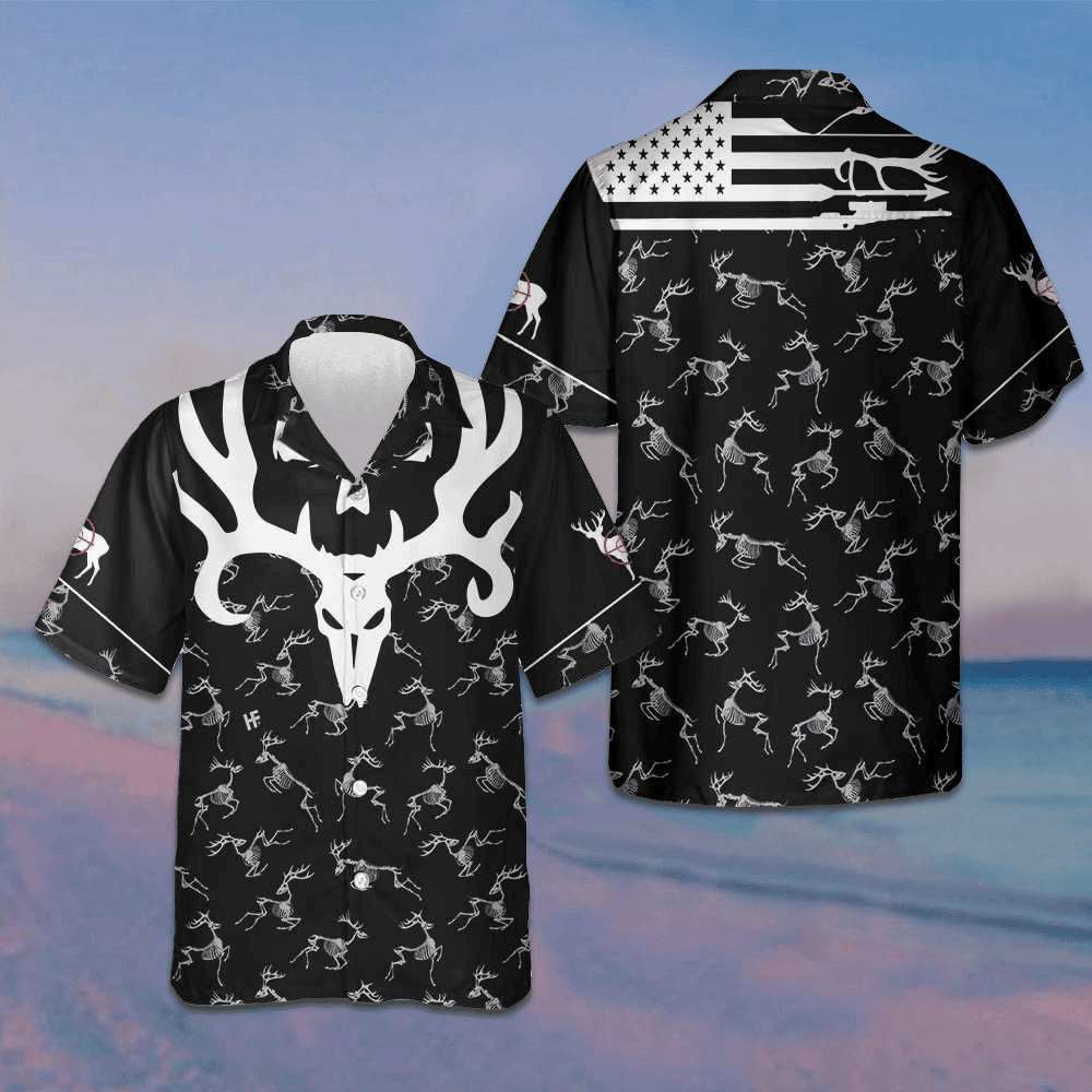 Deer Head Skull Bone America Hunting Hawaiian Shirt Deer Hunting Shirt Gifts For Him -WearandDecor