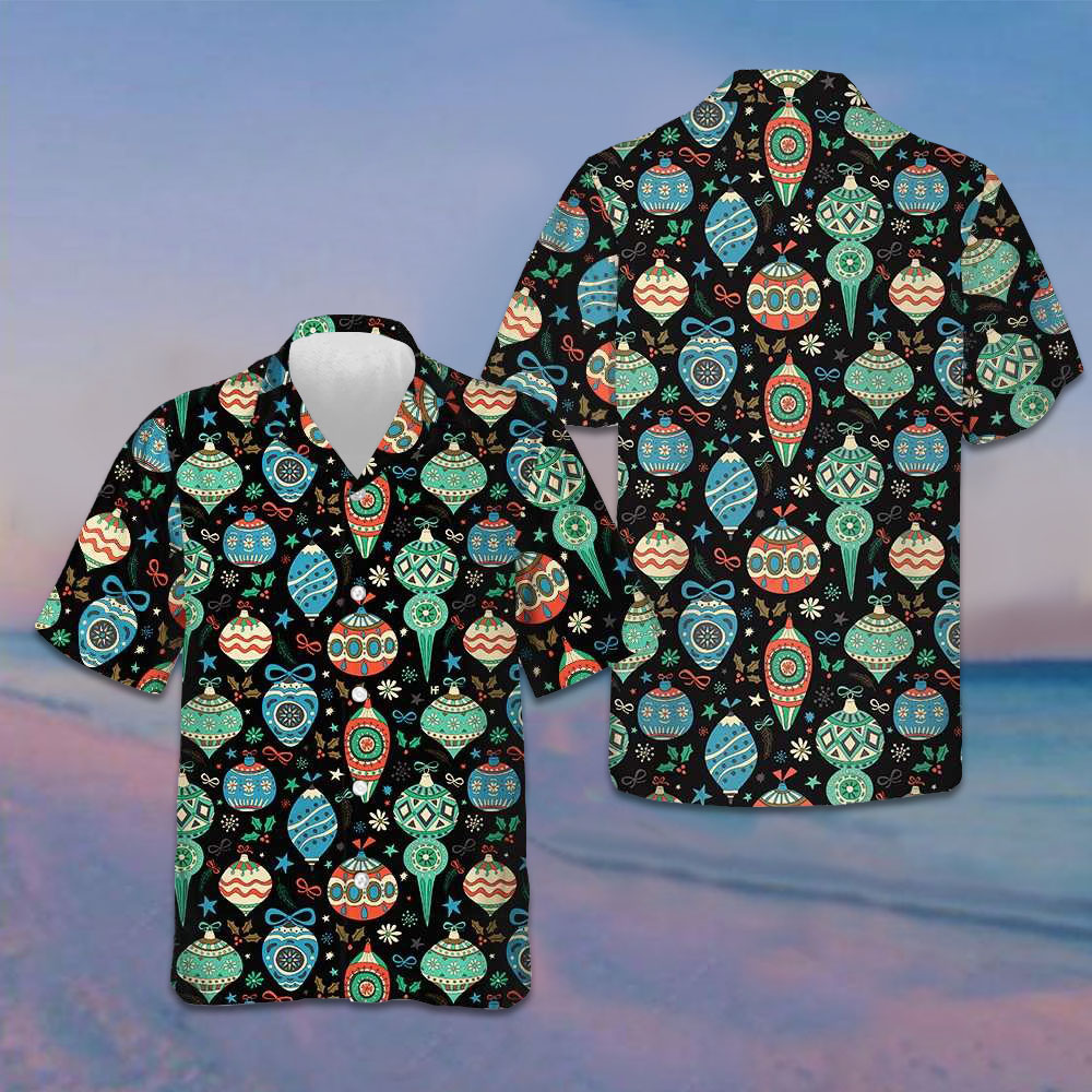 Colorful Christmas Balls Hawaiian Shirt Short Sleeve Button Up Gifts For Christmas -WearandDecor