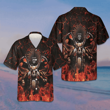Skull Biker Racing Hawaiian Shirt Men's Button Up Shirt Gifts For Motorcycle Enthusiasts -WearandDecor