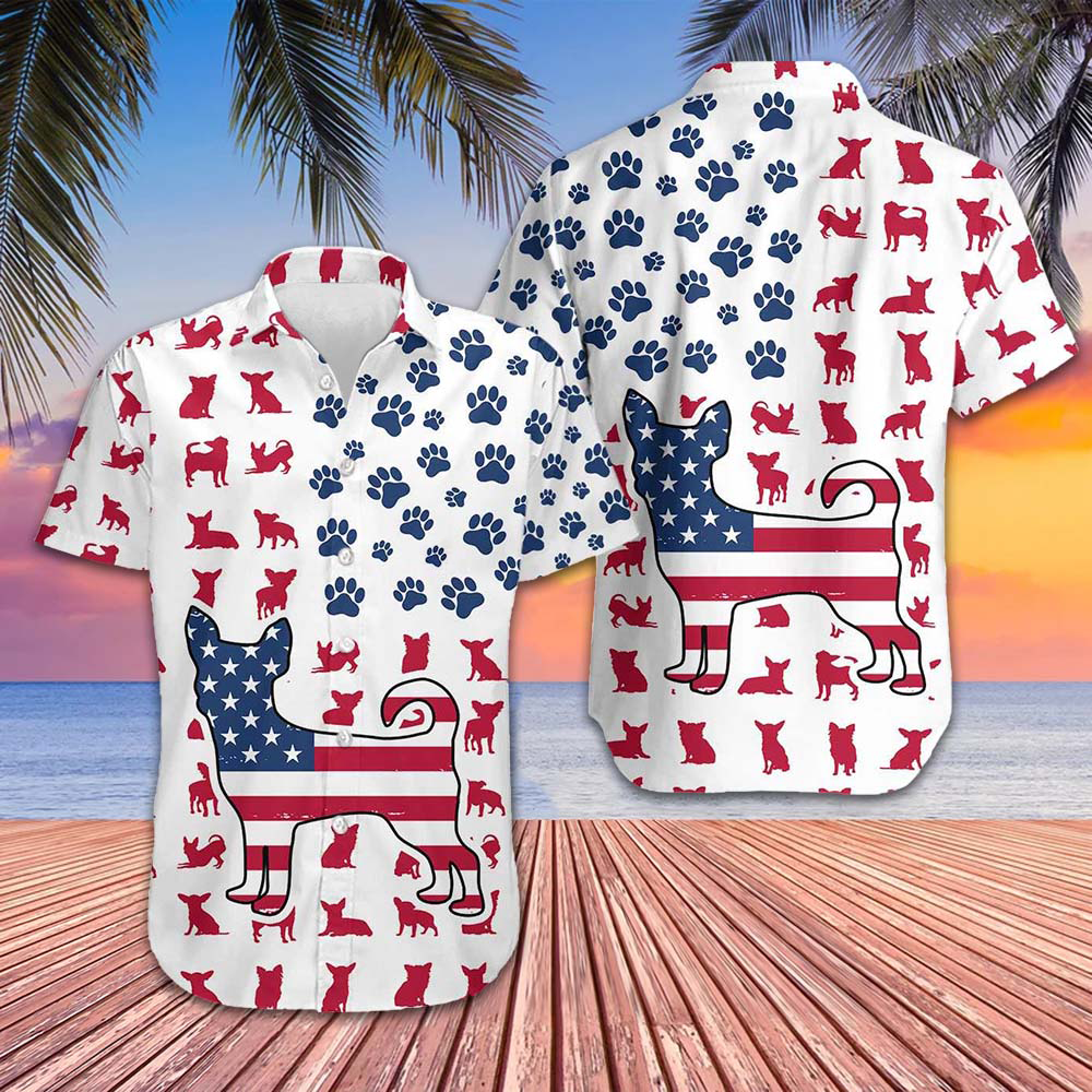 American Chihuahua Hawaiian Shirt Dog Lovers Men's Button Down Beach Shirts Gift Ideas -WearandDecor
