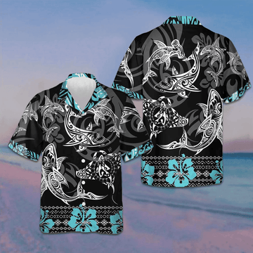 Blue Shark Hawaiian Shirt Beach Button Down Shirt Men Gifts For Brother -WearandDecor