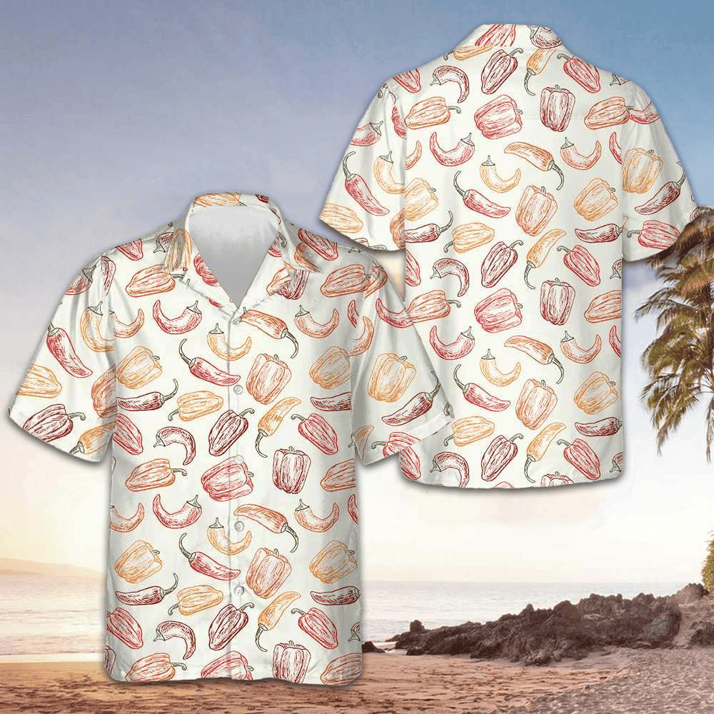 Ripe Peppers Hawaiian Shirt Button Up Vacation Shirts Gifts For Boyfriend -WearandDecor