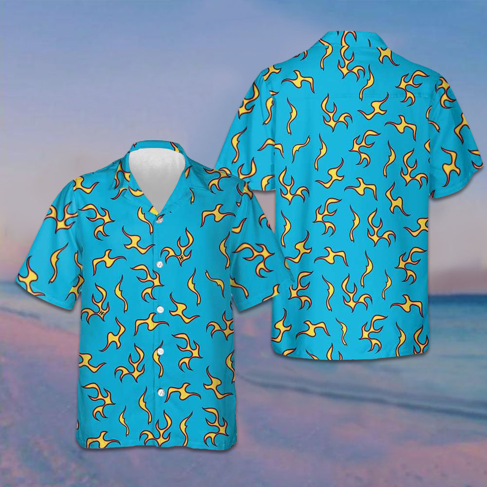 Golf Wang Flame Pattern Hawaiian Shirt Blue Button Up Shirt Gifts For Men -WearandDecor