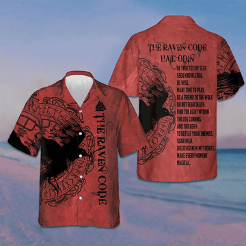 The Raven Code Hail Odin Hawaiian Shirt Red Button Up Shirt Gifts For Him -WearandDecor