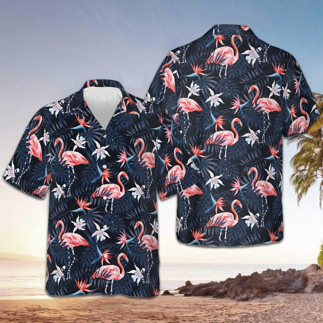 Flamingo Palm Leaves Hawaiian Shirt Tropical Button Up Shirt Gifts For Boyfriend -WearandDecor