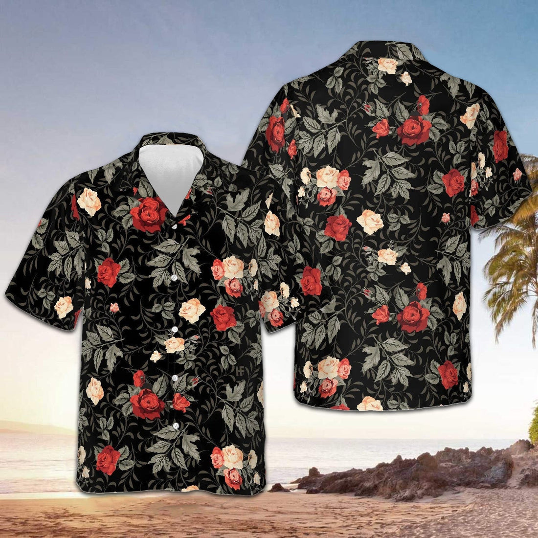 Rose Pattern Hawaiian Shirt Mens Button Up Shirts Summer Best Gift For Brother -WearandDecor