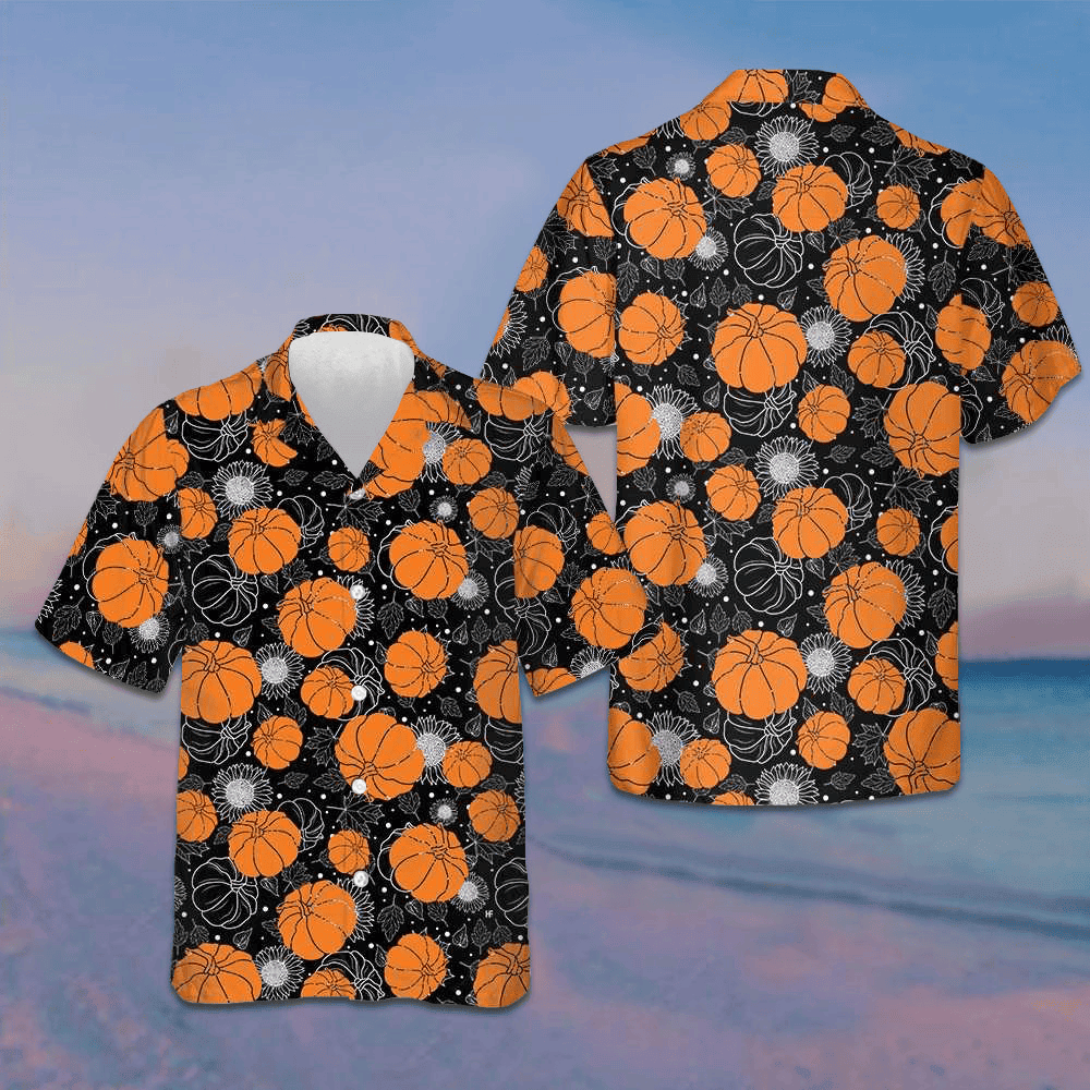 Thanksgiving Pumpkins And Suowers Seamless Pattern Hawaiian Shirt Gifts For Thanksgiving -WearandDecor