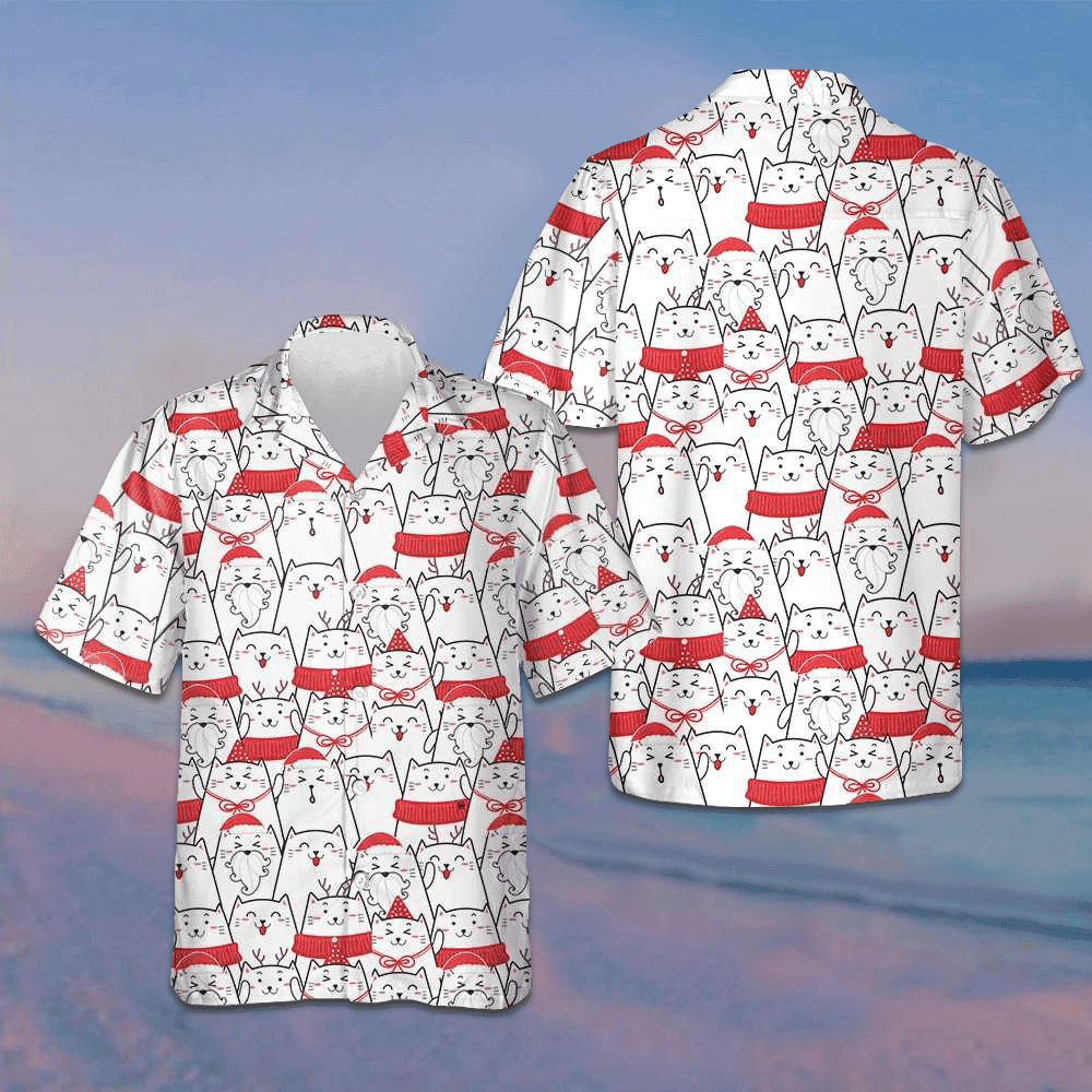 Cat The Red Christmas Hawaiian Shirt Cute Adorable Button Up Shirt Gift Ideas -WearandDecor