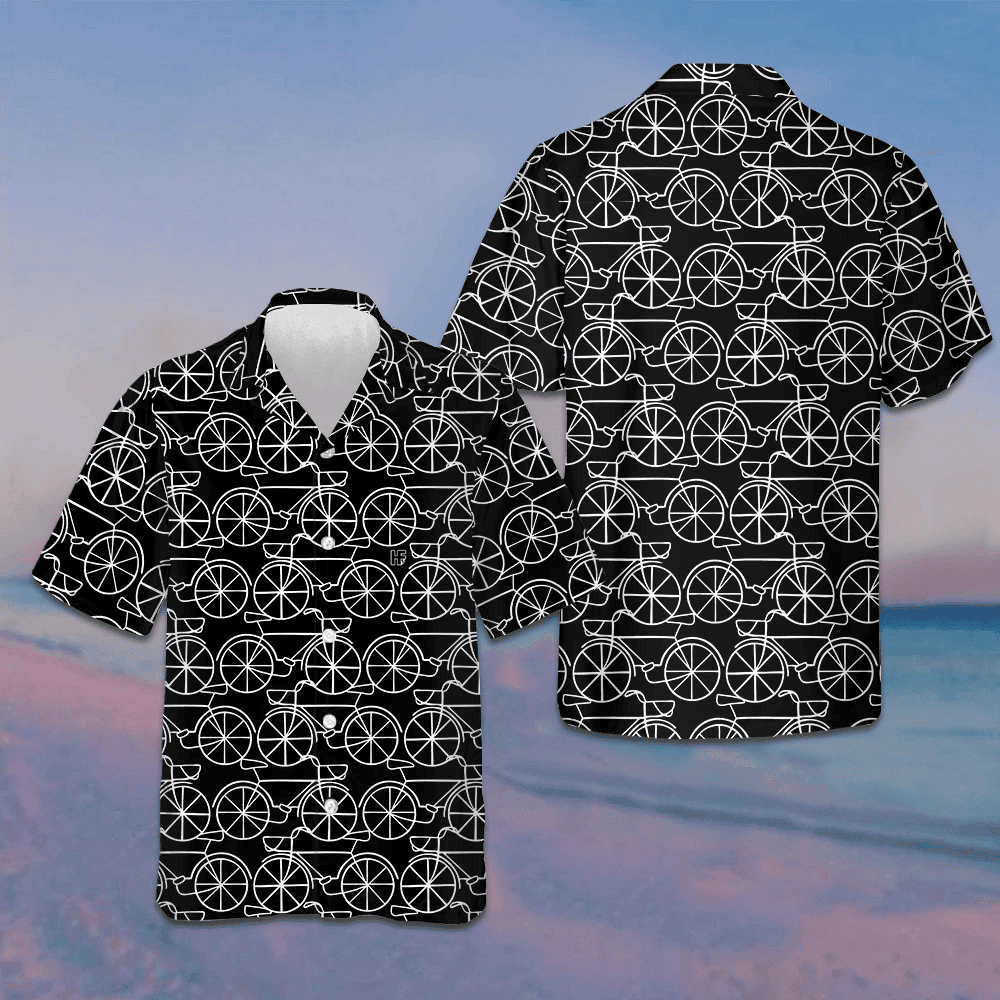 Black And White Bicycle Seamless Pattern Hawaiian Shirt Mens Button Up Shirts Summer -WearandDecor