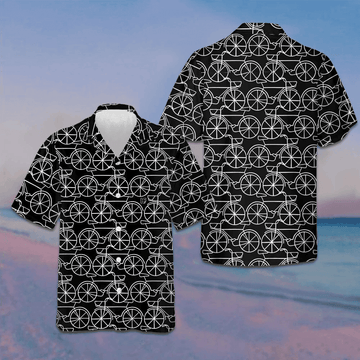 Black And White Bicycle Seamless Pattern Hawaiian Shirt Mens Button Up Shirts Summer -WearandDecor