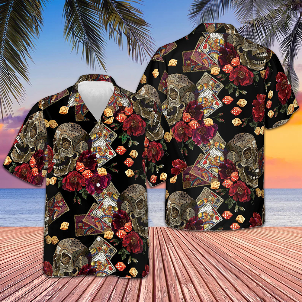 Casino Skull Colorful Hawaiian Shirt Mens Summer Short Sleeve Shirts Gifts For Casino Lovers -WearandDecor