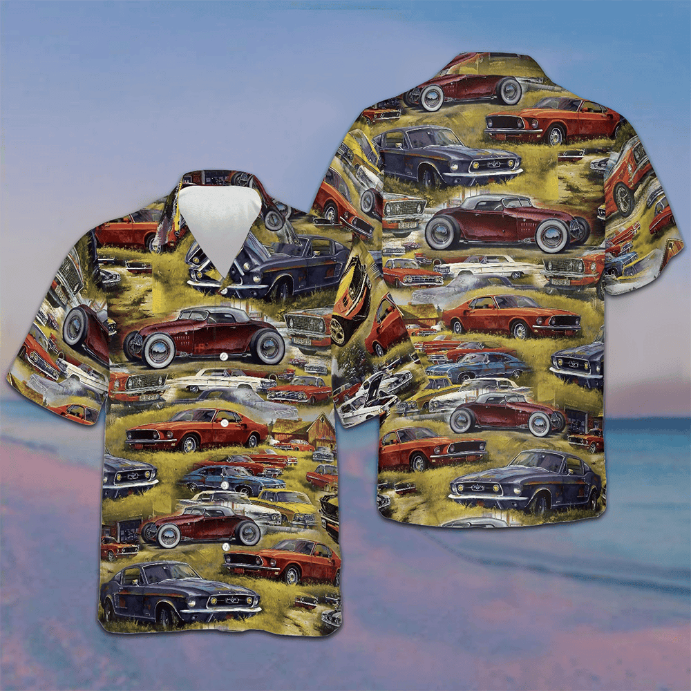 Retro Cars Hawaiian Shirt Mens Summer Button Down Shirts Gifts For Car Lovers -WearandDecor