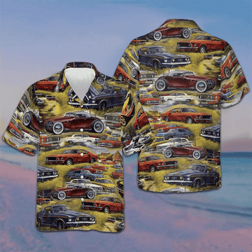 Retro Cars Hawaiian Shirt Mens Summer Button Down Shirts Gifts For Car Lovers -WearandDecor