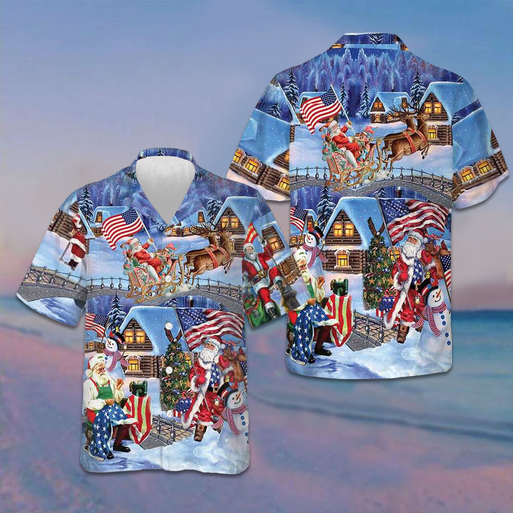 Christmas Holiday Santa Patriot Hawaiian Shirt Merry Christmas Shirt Gift Ideas -WearandDecor
