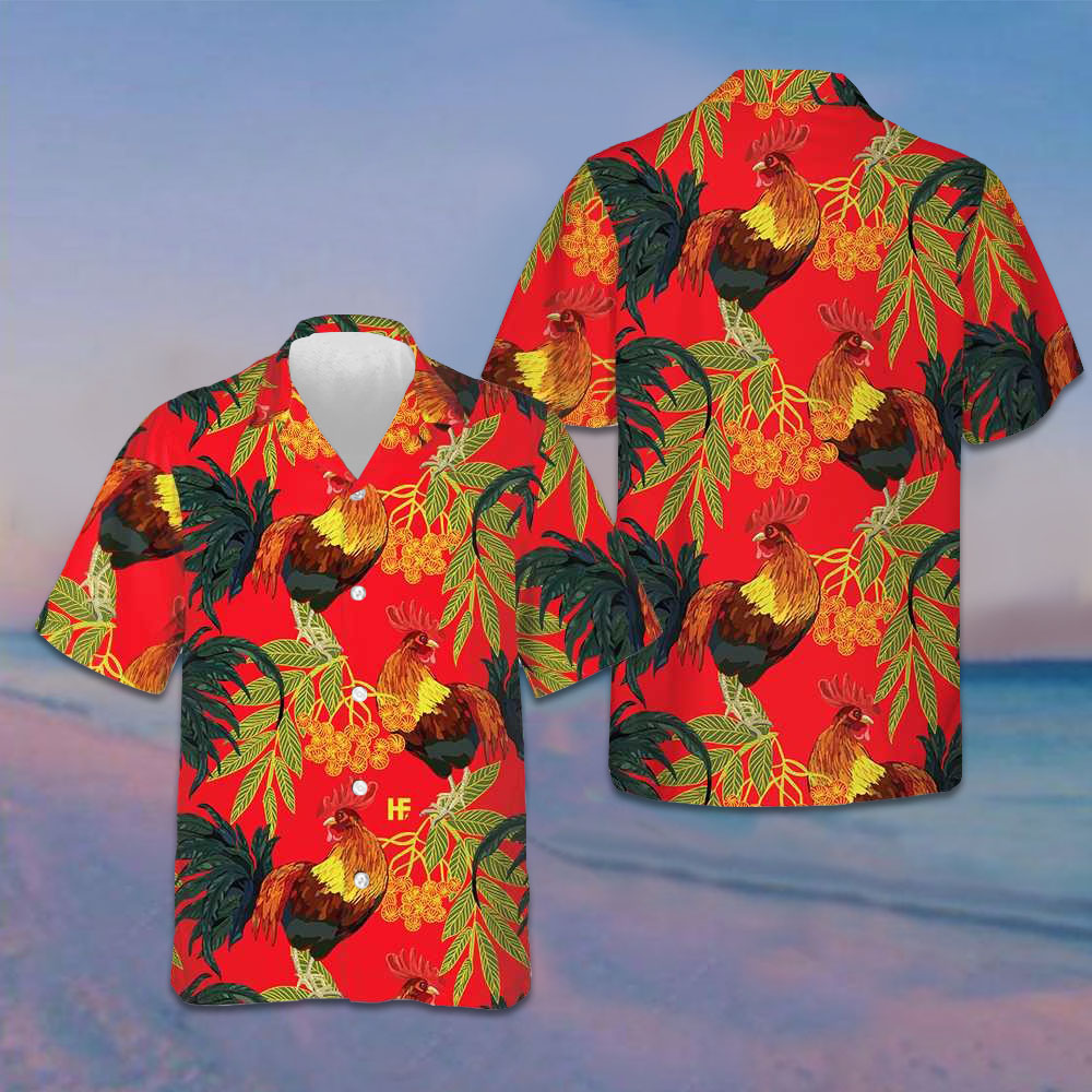 Rooster Red Hawaiian Shirt Men's Button Down Beach Shirts Gifts For Boyfriend -WearandDecor