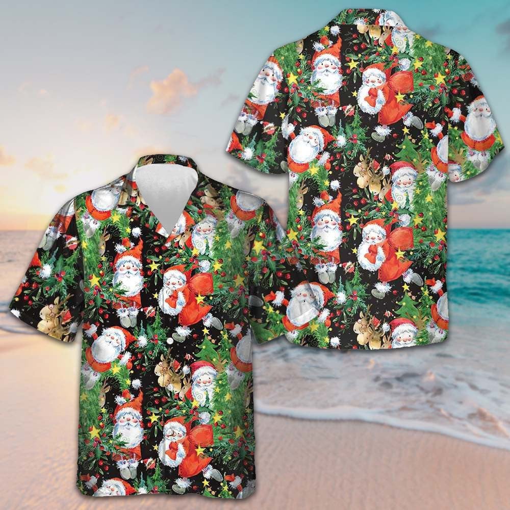 Santa Pattern Hawaiian Shirt Merry Christmas Funny Shirt Gifts For Family -WearandDecor