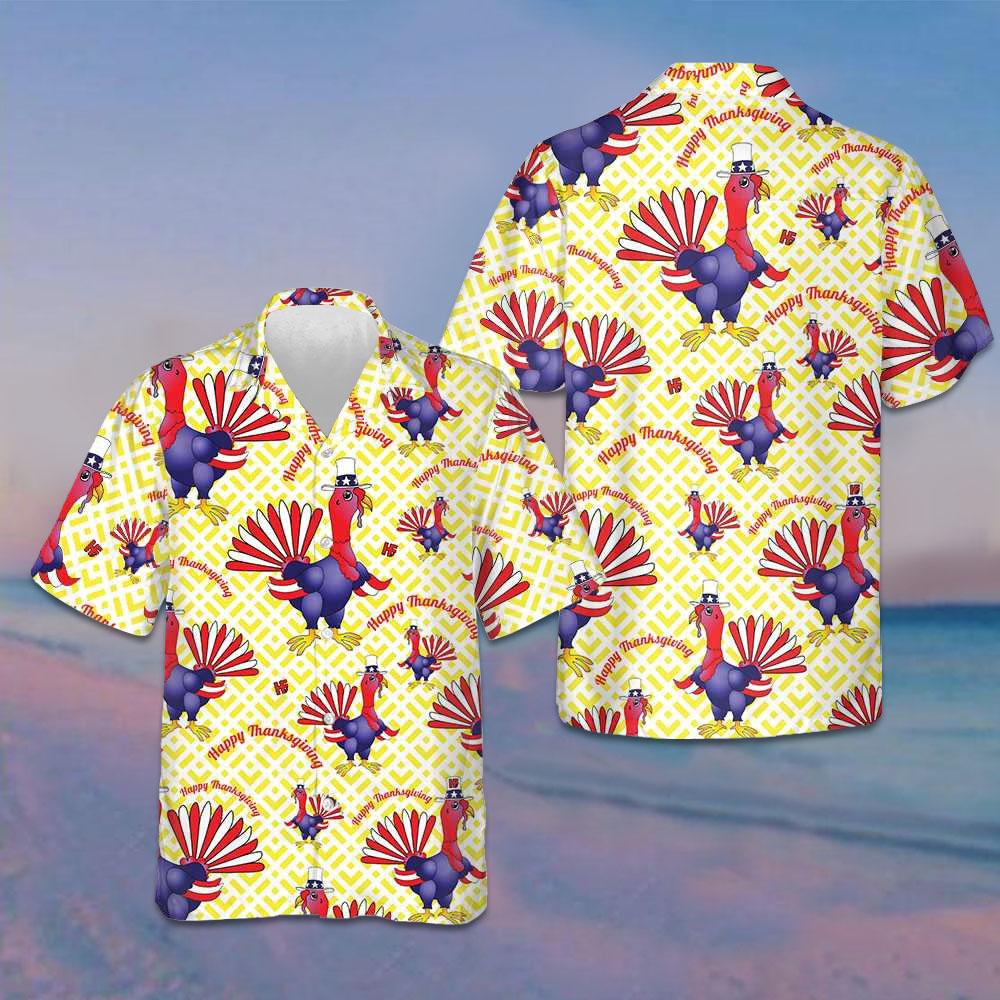 Turkeys In US Flag Costume Hawaiian Shirt Happy Thanksgiving Gobble Shirt Gifts For Him -WearandDecor