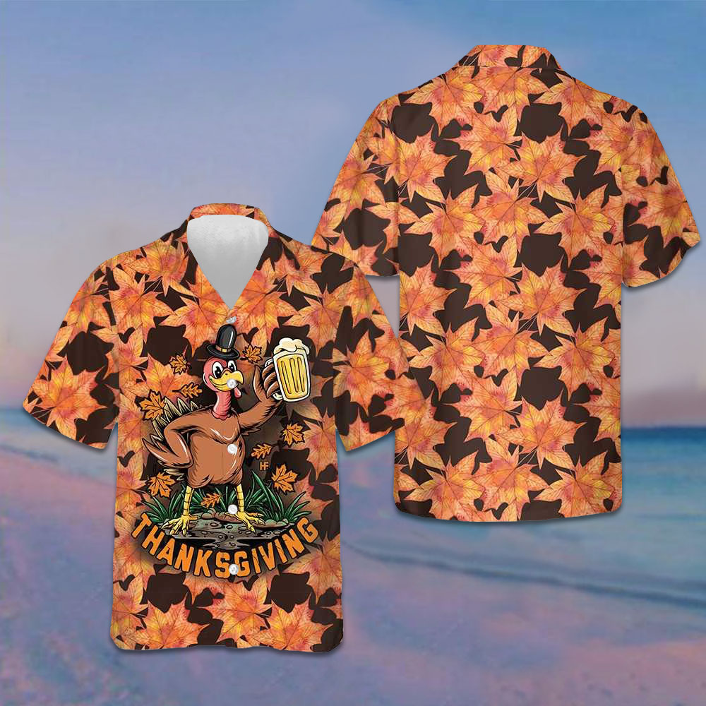 Thanksgiving Turkey Holding Big Glass Beer Hawaiian Shirt Funny Turkey Shirt Thanksgiving Ideas -WearandDecor
