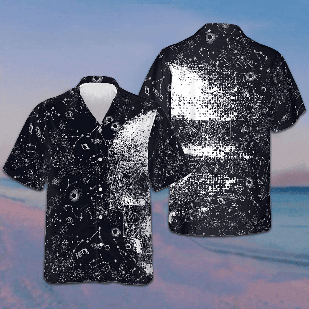 Skull Space Galaxy Constellation Hawaiian Shirt Vacation Button Down Shirts Gifts For Him -WearandDecor