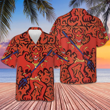Cartoon Style Demon Satanic Goth Gothic Hawaiian Shirt Red Button Up Shirt Summer Gift Ideas -WearandDecor