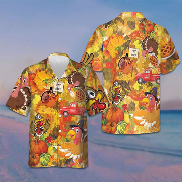 Thanksgiving Turkey Wishbone Hawaiian Shirt Fall Leaves Gobble Shirt Gifts For Thanksgiving -WearandDecor