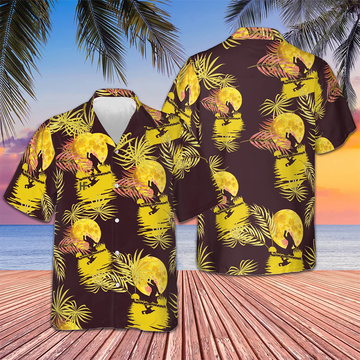 Purple And Yellow Moonlight Bigfoot Hawaiian Shirt Tropical Short Sleeve Button Down Men's -WearandDecor