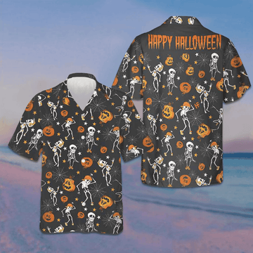 Dancing Skeletons Happy Halloween Hawaiian Shirt Horror Button Up Shirts Gifts For Friends -WearandDecor